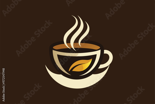 A simple logo showcases a steaming coffee cup set against a dark backdrop, emphasizing warmth, A minimalist logo of a coffee cup with steam, minimalist simple modern vector logo design