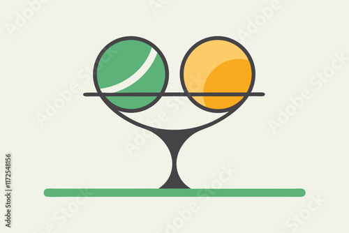 A modern logo design combines a tennis racket and two balls, highlighting the sport's simplicity and elegance, A minimalist logo of a tennis racket and ball in perfect balance