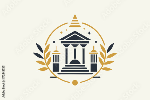 This design features a minimalist logo that elegantly combines architectural forms with artistic elements, A minimalist logo with a subtle nod to art history, using timeless design elements