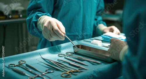 Surgical team performing operation in sterile environment