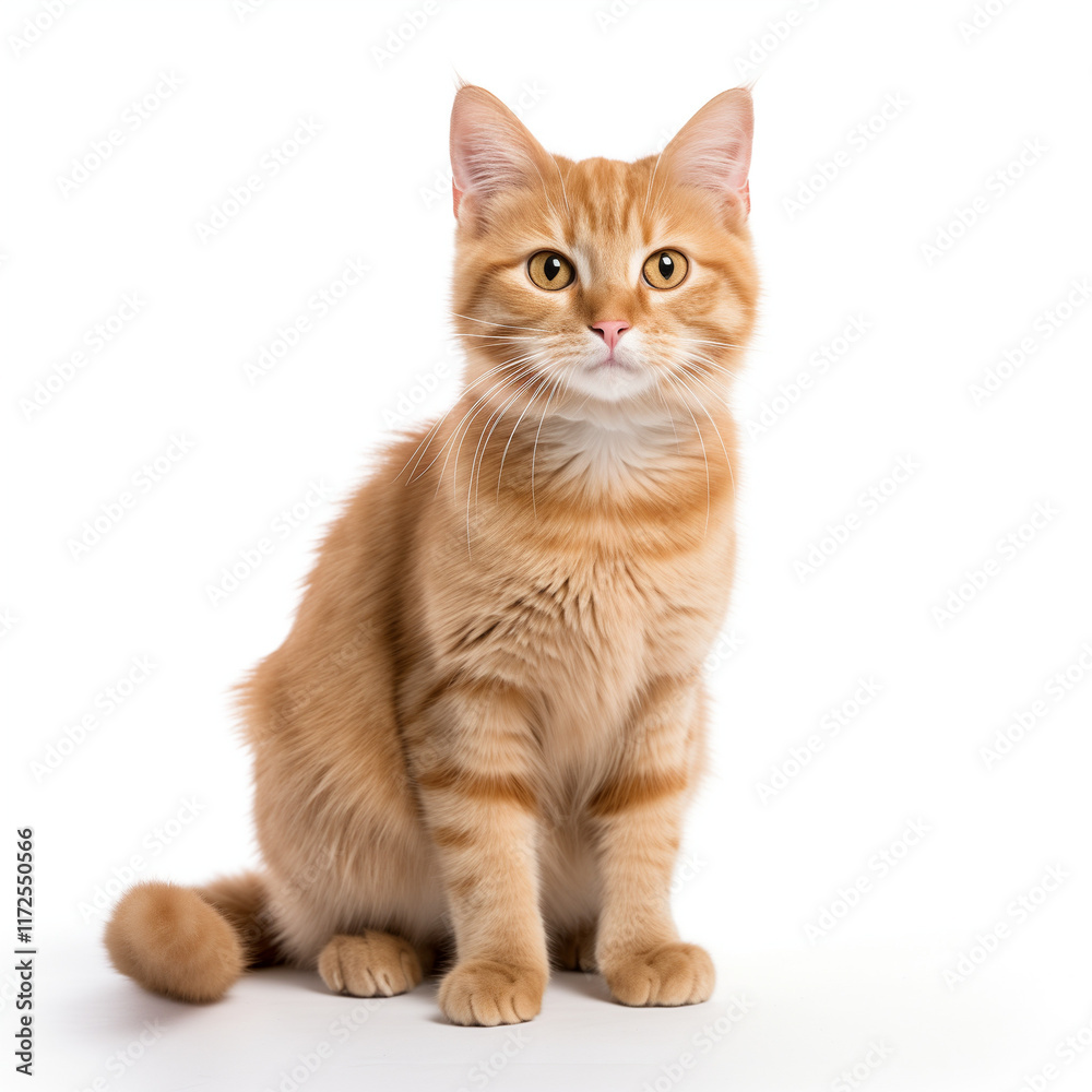 Adorable orange tabby kitten sitting with a curious expression on a white background Adorable orange tabby kitten sitting with a curious expression on a white background