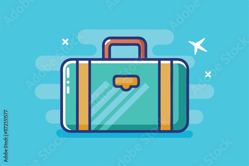 A stylish, simplistic suitcase illustration against a bright blue backdrop, perfect for travel inspiration, A simple, elegant design incorporating a subtle house outline