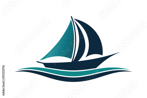 This logo showcases a modern sailboat design gliding over gentle waves, reflecting simplicity and elegance, A simple, elegant logo featuring a stylized sailboat silhouette