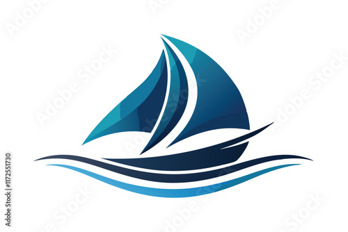 The logo showcases a modern sailboat with flowing lines and shades of blue, embodying nautical elegance, A simple, elegant logo featuring a stylized sailboat silhouette