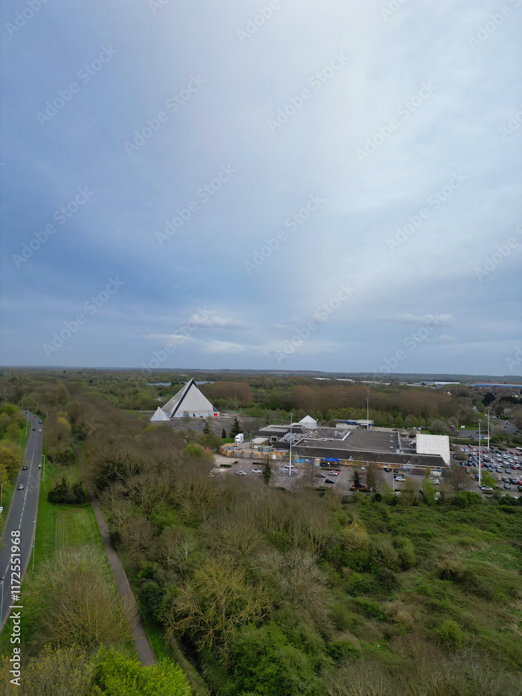 Aerial View of Bedford City of Bedfordshire, England United Kingdom During Windy and Mostly Cloudy Day. High Angle Footage Was Captured with Drone's Camera on April 5th, 2024 from Medium High Altitude Aerial View of Bedford City of Bedfordshire, England United Kingdom During Windy and Mostly Cloudy Day. High Angle Footage Was Captured with Drone's Camera on April 5th, 2024 from Medium High Altitude