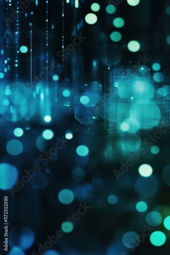 Wallpaper Mural Abstract Teal Bokeh Lightscape: Digital Rain and City Reflections Torontodigital.ca