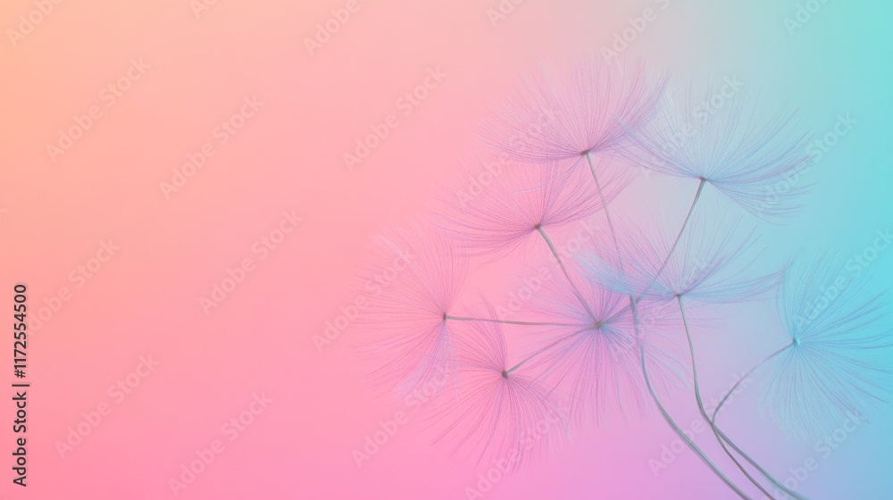 Pastel dandelion seeds on soft gradient background. Pastel dandelion seeds on soft gradient background.