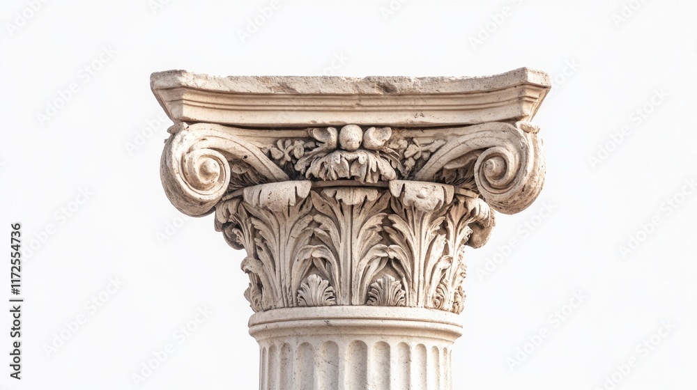 Fototapeta premium Fluted Corinthian Roman Column Against White Background