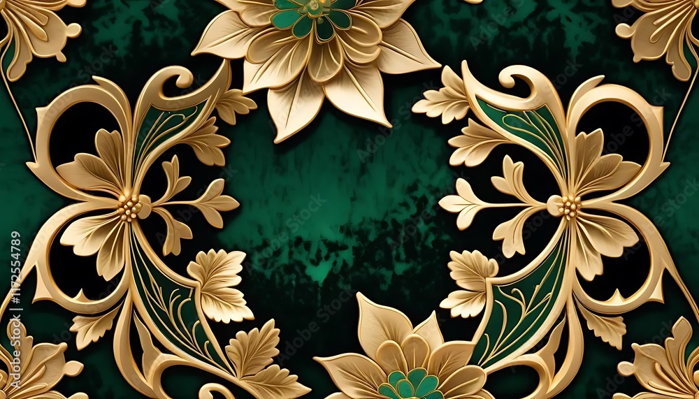 Elegant Gold and Green Floral Design Pattern Elegant Gold and Green Floral Design Pattern