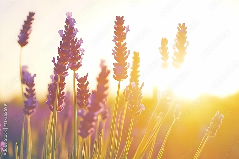 Sunset Lavender Field Illustration Sunset Lavender Field Illustration