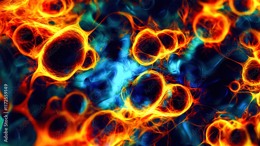 Fototapeta premium A mesmerizing heatmap features glowing, radiant cells arranged in a dynamic pattern, set against a reflective, holographic surface. The high contrast colors enhance the visual impact