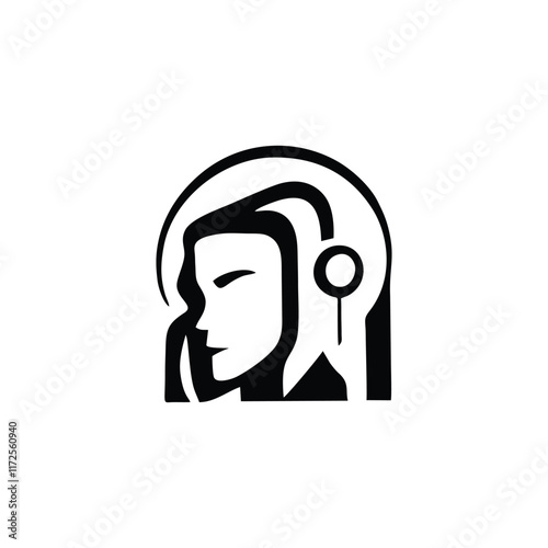 Minimalist logo of a person listening to music using a headset photo