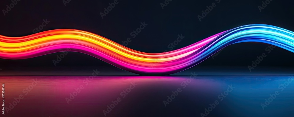 Neon abstract background idea. Vibrant neon light wave on a dark background creating a visually striking effect. Neon abstract background idea. Vibrant neon light wave on a dark background creating a visually striking effect.