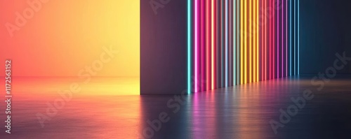 Neon abstract background idea. Abstract colorful light reflections creating vibrant patterns on a smooth surface.