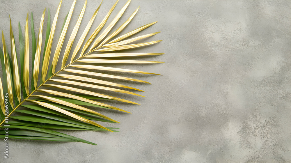 Fototapeta premium Golden Palm Leaf on Gray Background Illustration