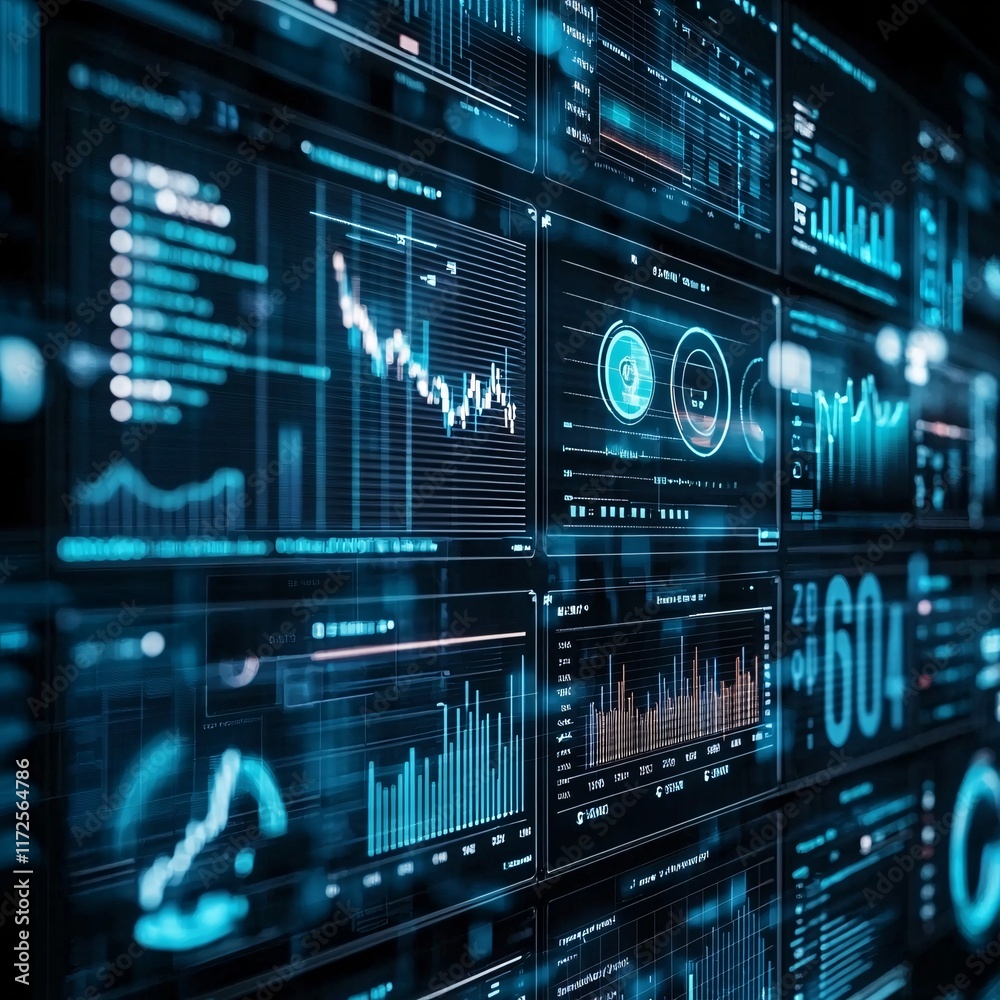 Obraz premium A futuristic financial interface with predictive analytics graphs for investment forecasting