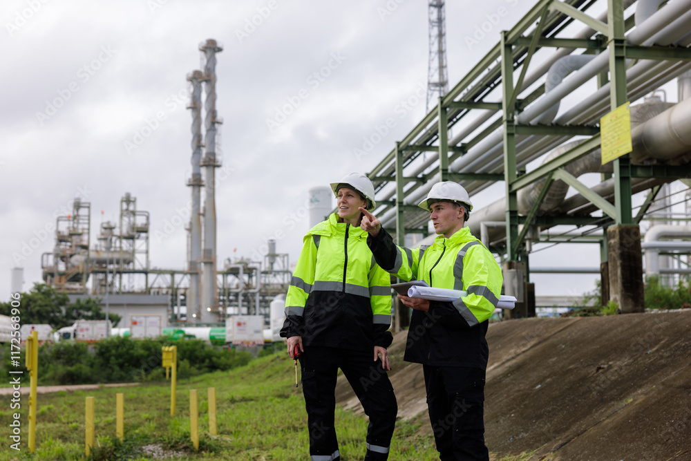 custom made wallpaper toronto digitalPetrochemical engineers teamwork working together at petroleum oil refinery industry area.