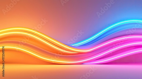 Neon abstract background idea. Abstract vibrant waves of neon light in orange, pink, and blue, creating dynamic motion.