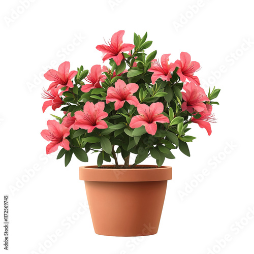 Wallpaper Mural Azalea Blooming in a Terracotta Pot: A vibrant azalea bush bursts forth with radiant blossoms, its rich pink petals set against a backdrop of verdant green foliage. Torontodigital.ca