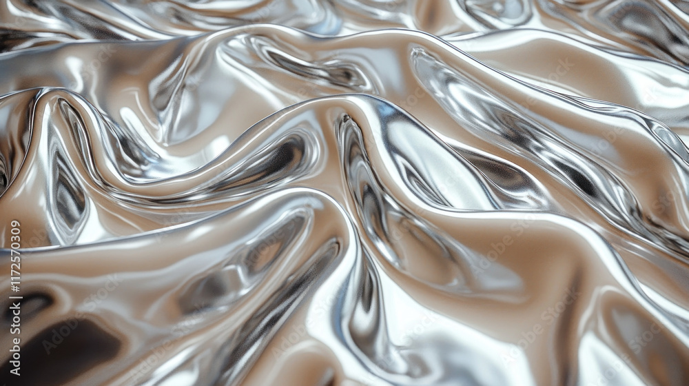 Liquid metallic silver ripples and folds on a reflective surface Liquid metallic silver ripples and folds on a reflective surface
