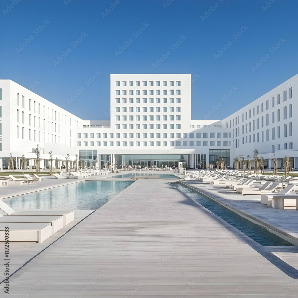 Naklejka premium Modern Minimalist Hotel Poolside Illustration