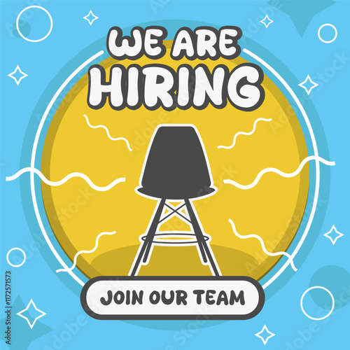 Hiring creative work. open vacancy social media poster design with chair illustration