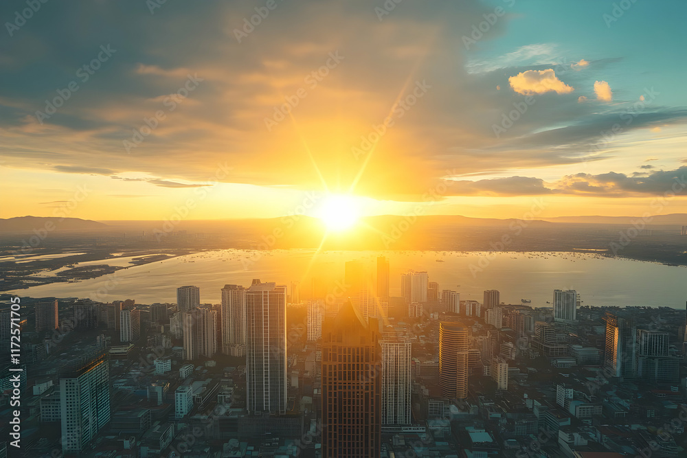 Fototapeta premium Golden City Sunset Illustration