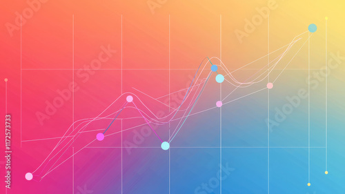 A minimalist, geometric chart featuring smooth curves that display a progressive data trend in vibrant colors, set against a sleek gradient background for a modern aesthetic.
