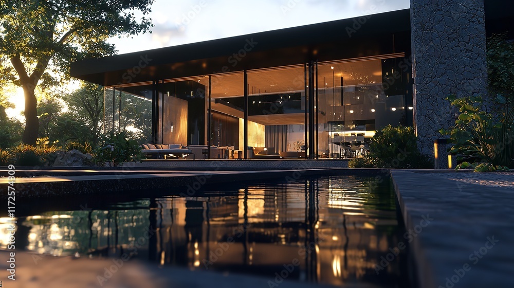 Modern Luxury Villa with Stone Facade and Glass Walls Modern Luxury Villa with Stone Facade and Glass Walls
