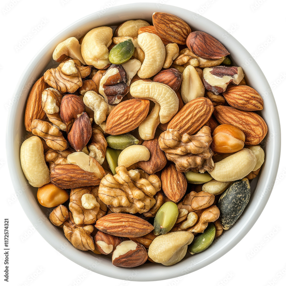 Mixed Nuts Variety in a White Bowl for Healthy Snack Options Mixed Nuts Variety in a White Bowl for Healthy Snack Options