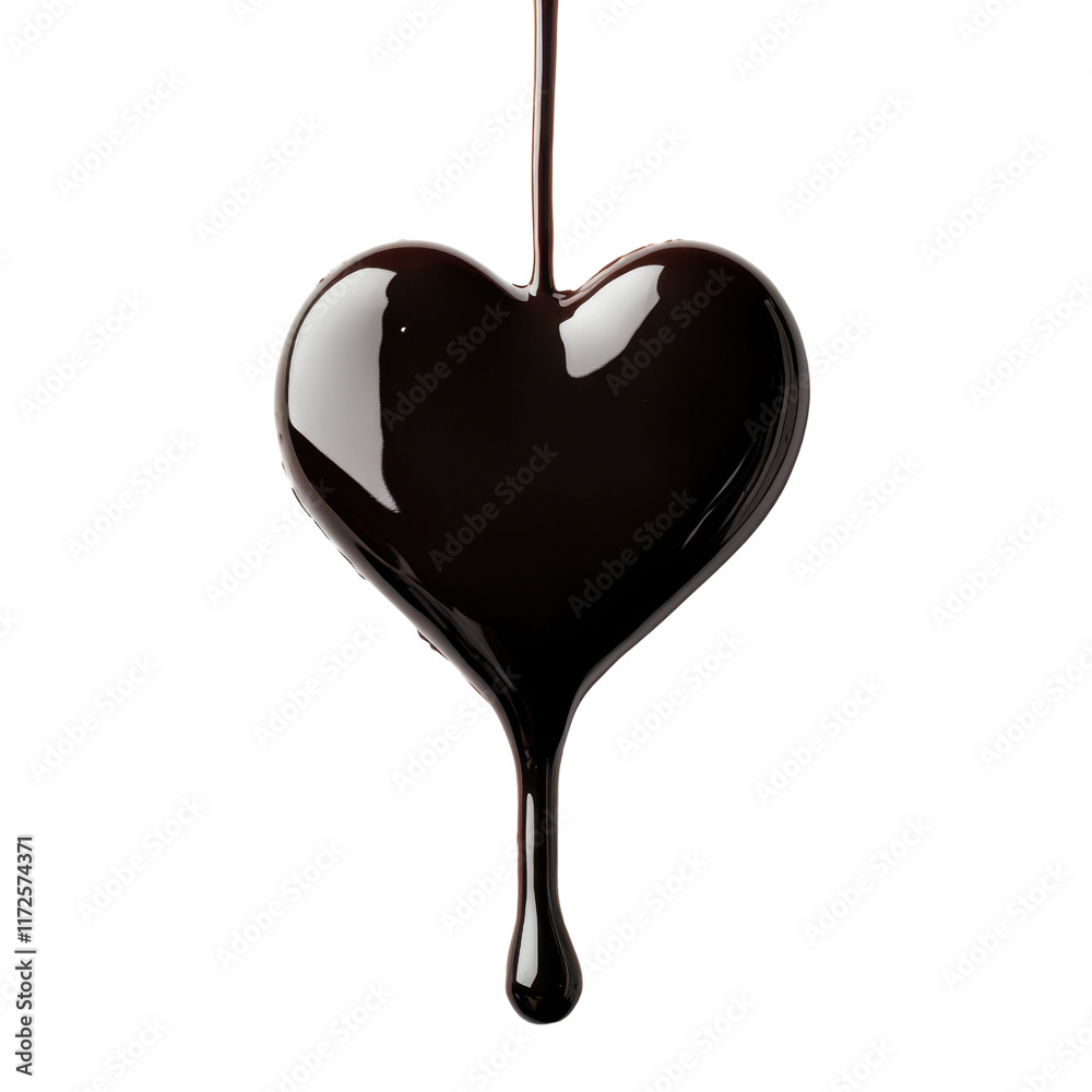 Obraz premium Liquid Chocolate Heart Shape Dripping Isolated on White Background