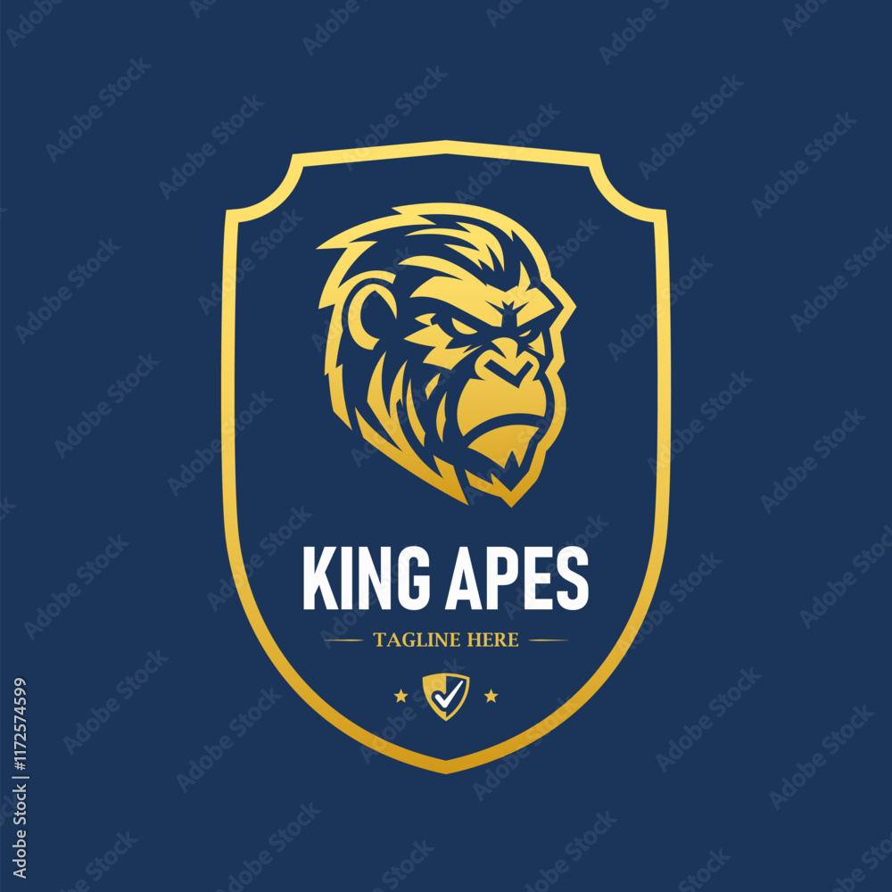 Obraz premium Golden King Apes shield symbol logo vector design template