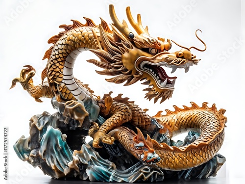 Golden Dragon Statue with Detailed Sculpting