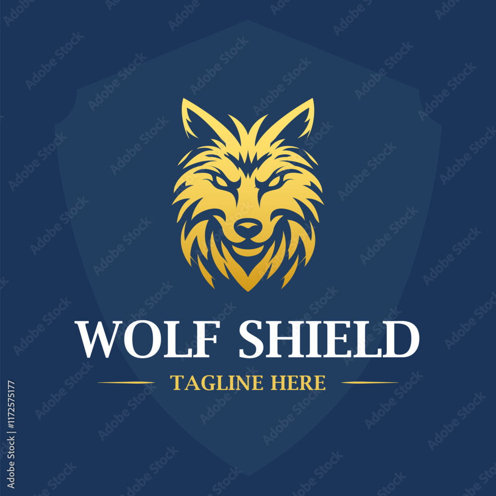 Obraz premium Aggressive Wolf Head Silhouette in Golden