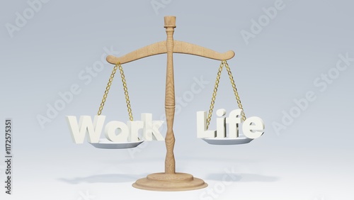 Work life balance Scale concept. 3d text work life on scale