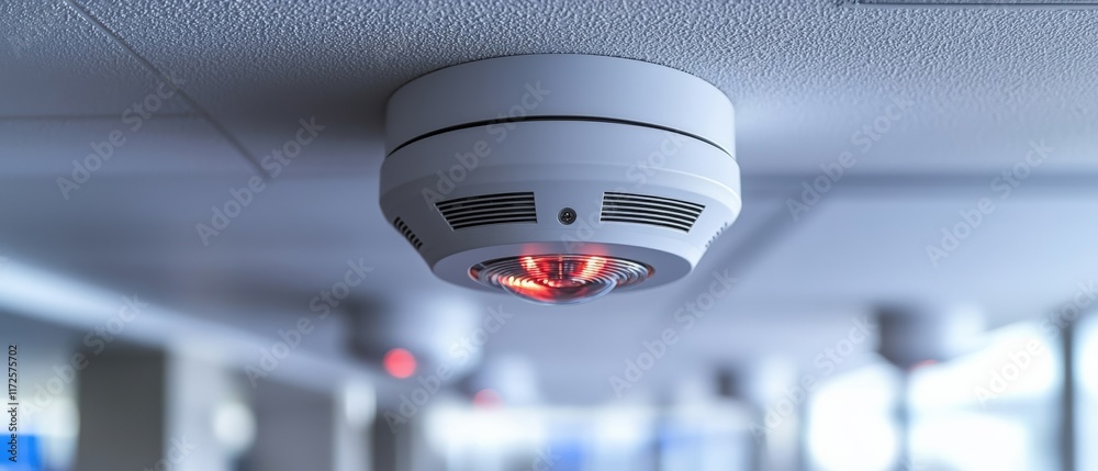 Obraz premium Smoke detector with red light indicating installation status
