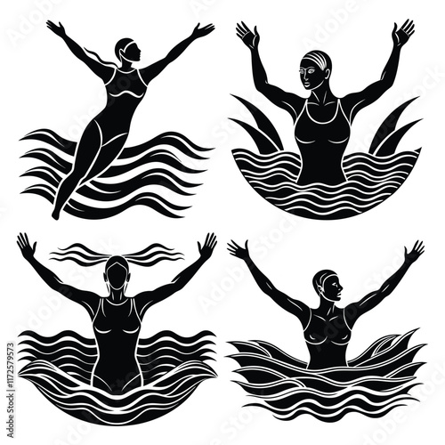 Graceful Female Swimmer Silhouette Minimalist Art for Athletic Inspiration