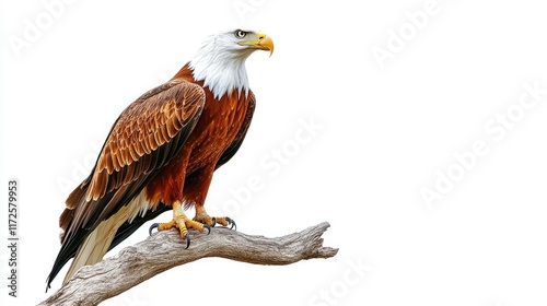 A majestic eagle perched on a branch, showcasing its striking plumage and keen gaze. photo