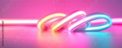 Neon abstract background idea. Vibrant neon lights in abstract shapes create a dynamic and colorful visual effect.