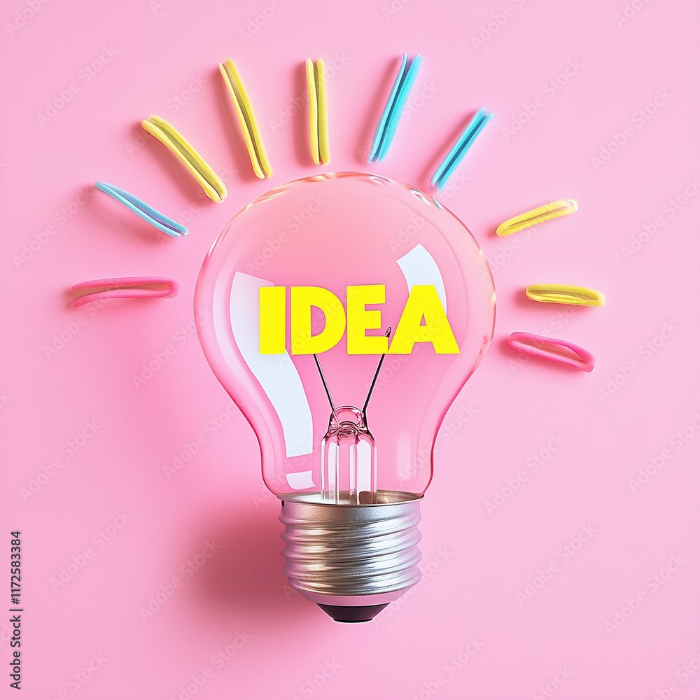 Fototapeta premium A glowing light bulb with the word 