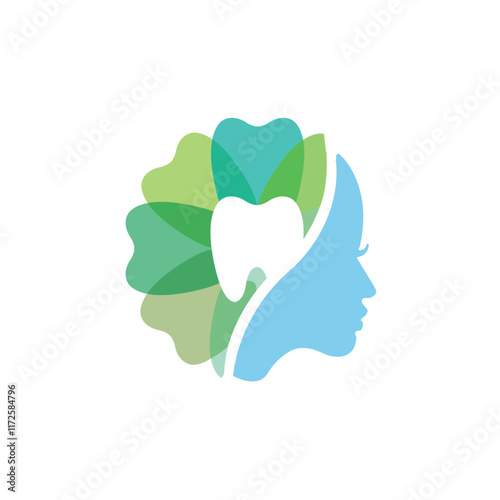 Vector Green Beauty Tooth and Lady face Logo