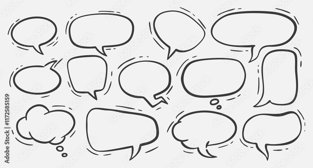 Fototapeta premium bubble speech set collection movement symbol with doodle sketch ink vector