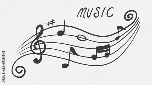 music note wave with symbol variation with doodle sketch ink vector