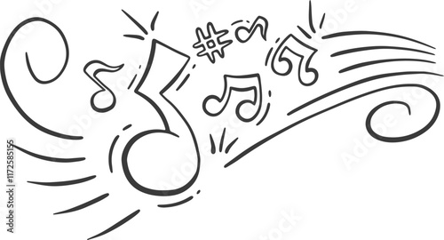 music note wave with symbol variation with doodle sketch ink vector