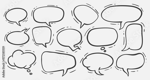 bubble speech set collection movement symbol with doodle sketch ink vector