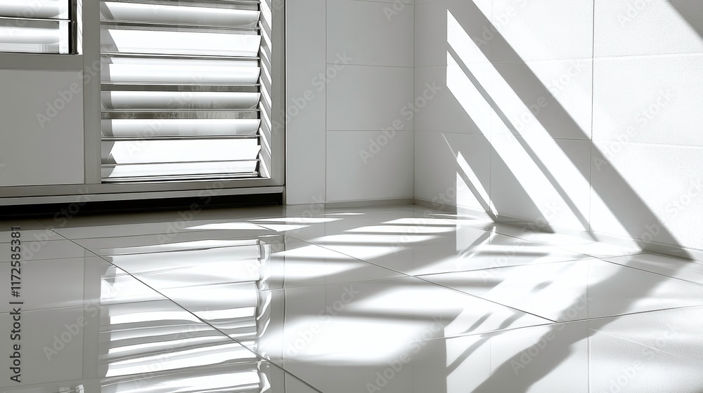 Obraz premium Elegant play of shadows on polished tiles in modern interior space minimalist design bright light
