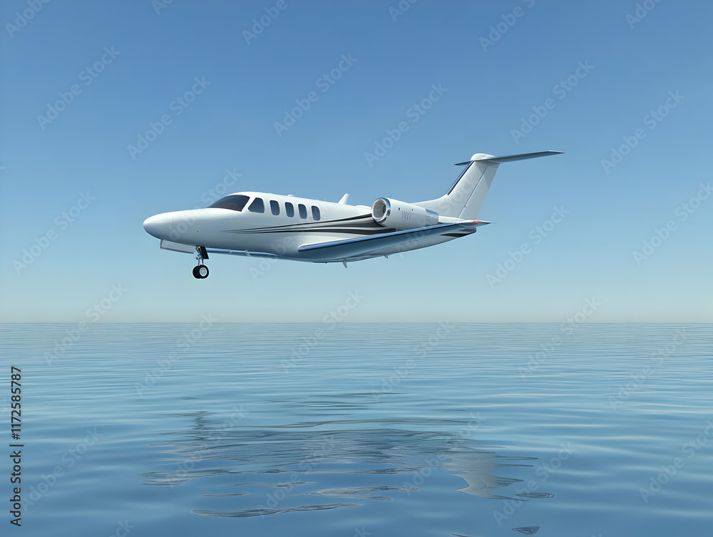 Fototapeta premium Private Jet 3D Render Ocean Flight