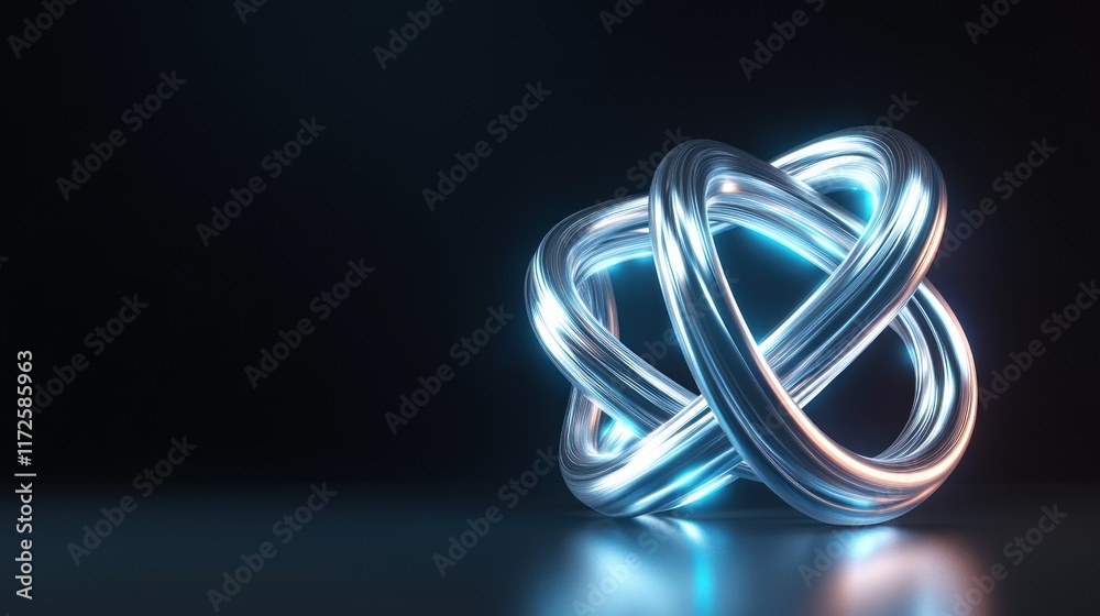 A glowing, intertwined metallic structure on a dark background. A glowing, intertwined metallic structure on a dark background.
