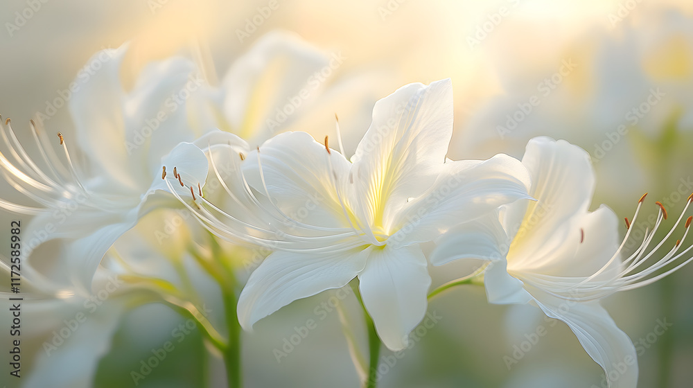 Obraz premium Close-up of vibrant white blossoms in bloom with detailed petals and soft stamens