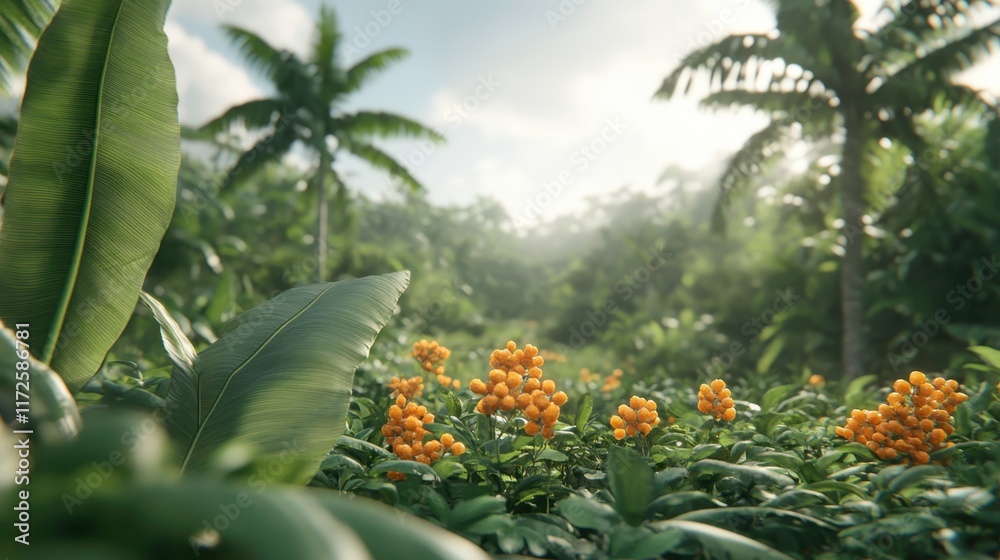 Exploring vibrant tropical flora in lush jungle landscape nature photography serene environment close-up view Exploring vibrant tropical flora in lush jungle landscape nature photography serene environment close-up view